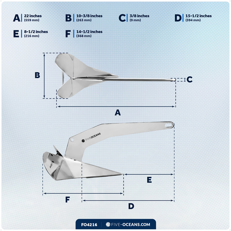 11 Lb / 5 Kg. Delta Anchor, AISI316 Stainless Steel - FO4216 - Five Oceans