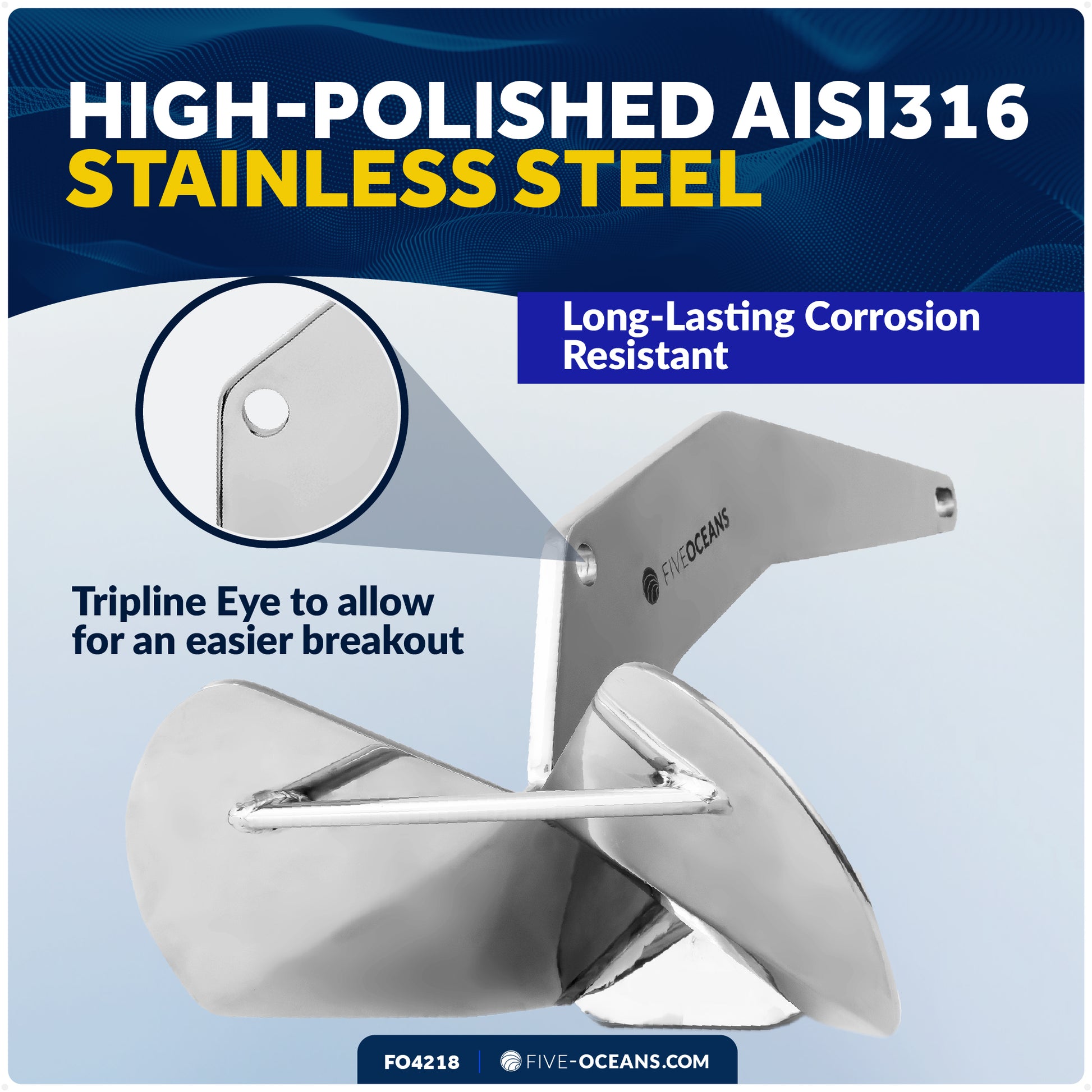 33 Lb Delta Style Wing Anchor, Stainless Steel - FO4218 - Five Oceans