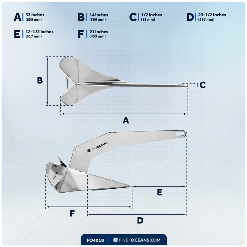 33 Lb / 15 Kg. Delta Anchor, AISI316 Stainless Steel - FO4218 - Five Oceans