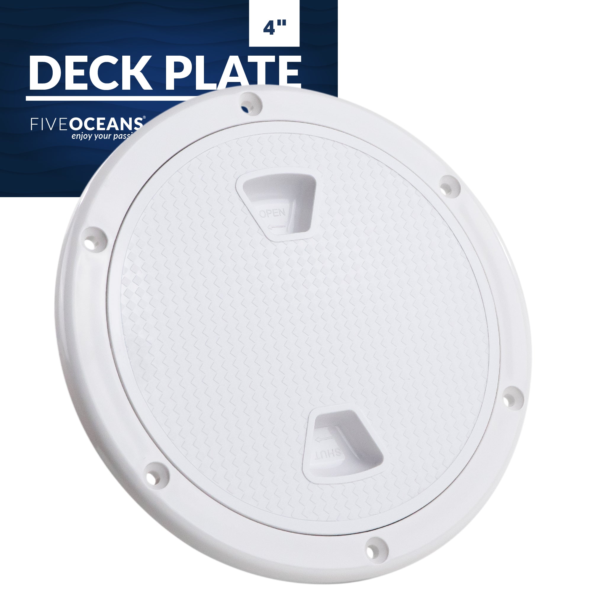 4" Deck Plate, Round Screw-in, Non-skid, White - Premium Series - FO4230