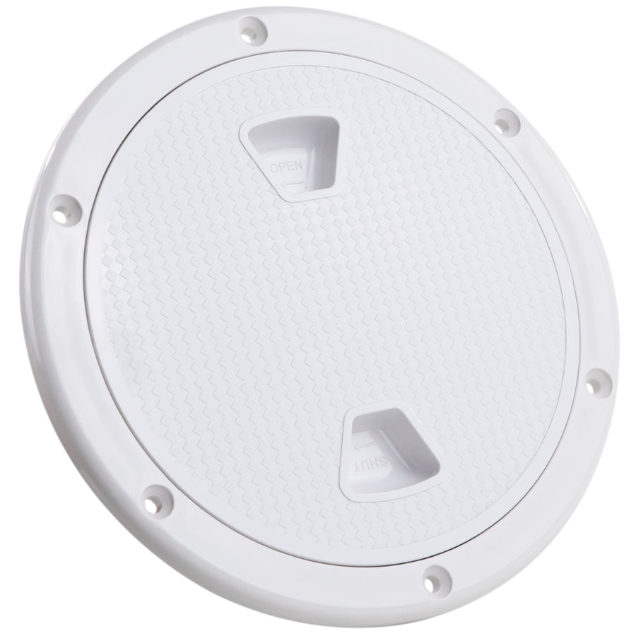 4" Deck Plate, Round Screw-in, Non-skid, White - FO4230 - Five Oceans