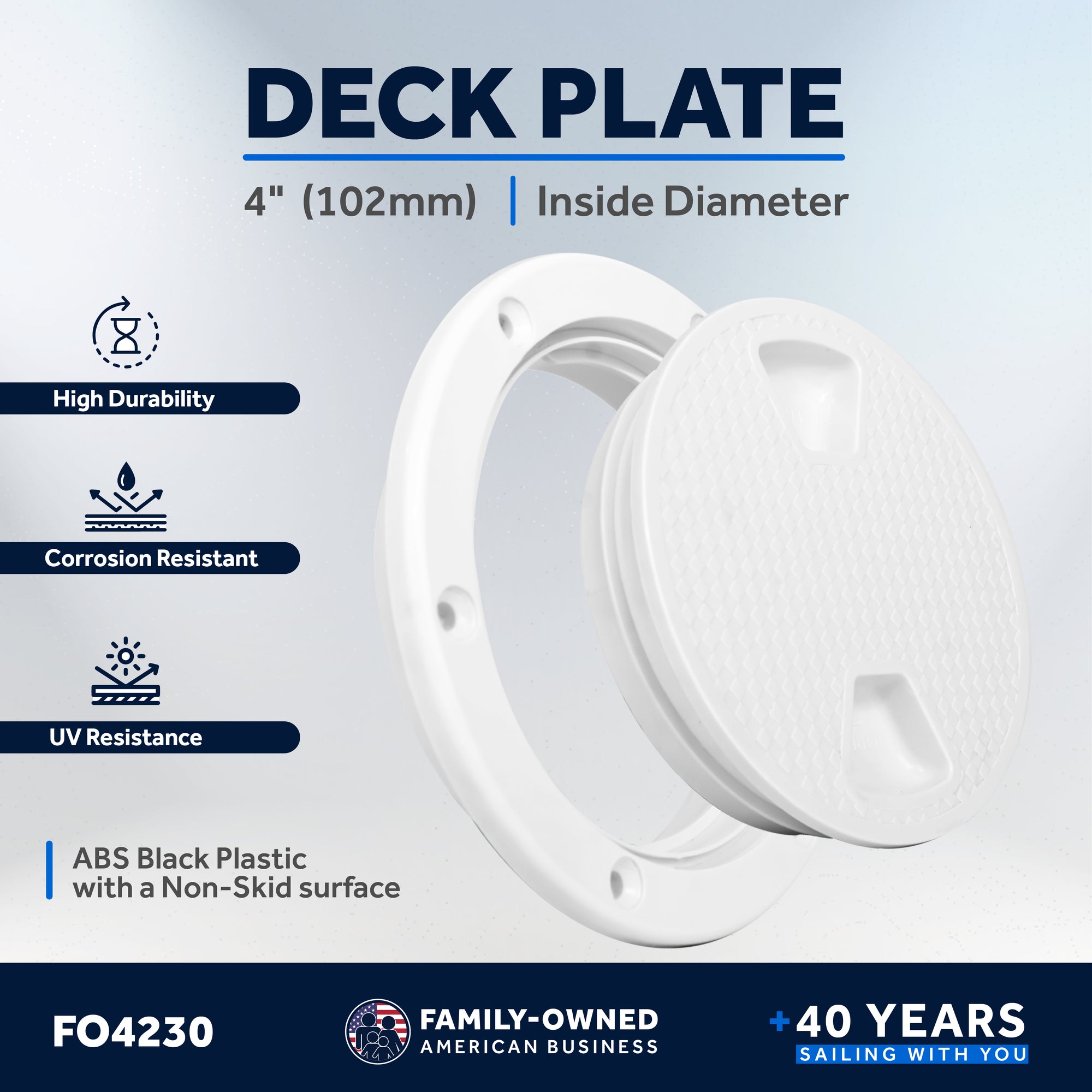 4" Deck Plate, Round Screw-in, Non-skid, White - Premium Series - FO4230