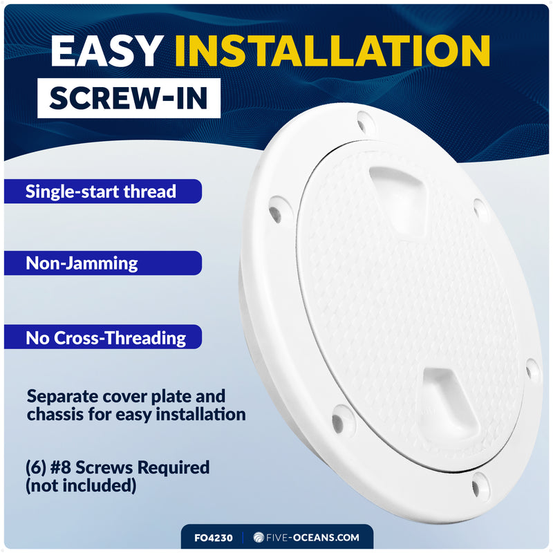 4" Deck Plate, Round Screw-in, Non-skid, White - FO4230 - Five Oceans
