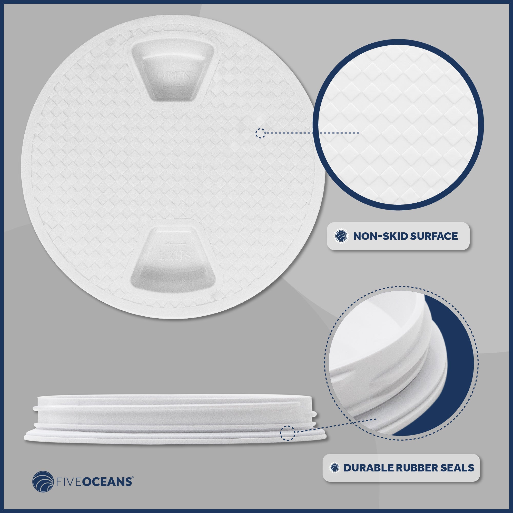 8" Deck Plate, Round Screw-in, Non-slip, White - Premium Series - FO4232