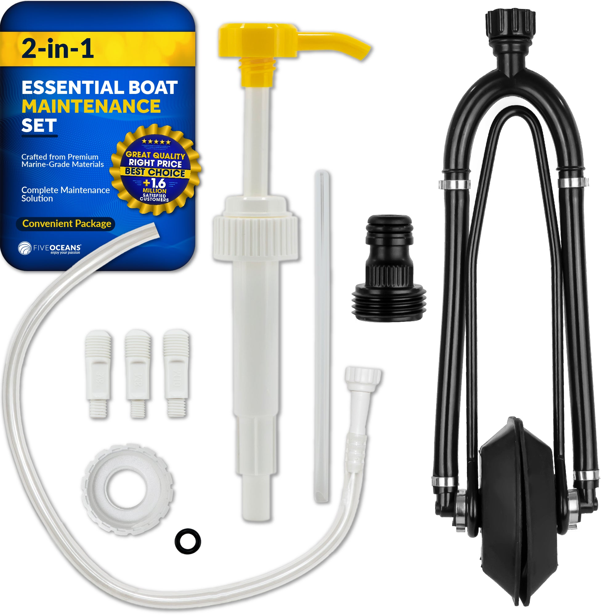 Universal Outboard Motor Flusher Dual Feed Rectangular Muffs & Gear Oil Pump Set - FO4241-4770 - Five Oceans