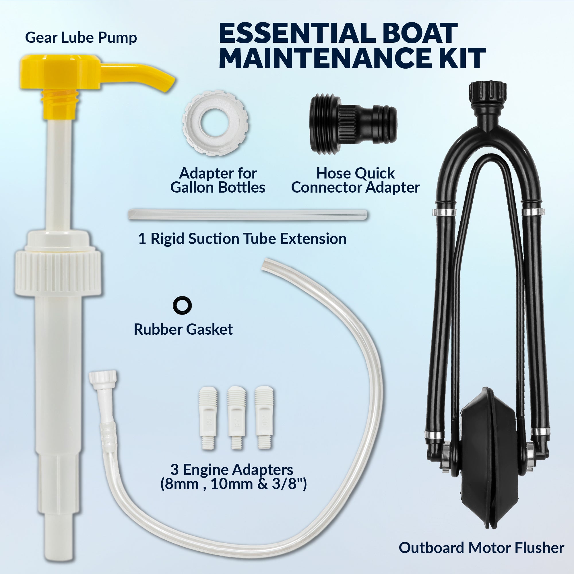 Universal Outboard Motor Flusher Dual Feed Rectangular Muffs & Gear Oil Pump Set - FO4241-4770 - Five Oceans