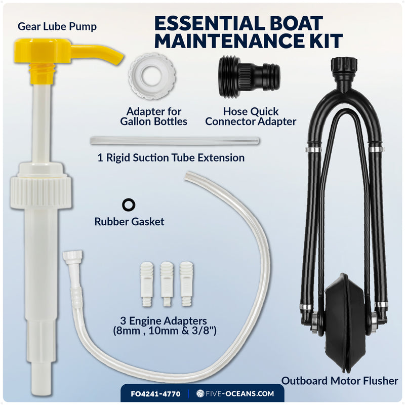 Universal Outboard Motor Flusher Dual Feed Rectangular Muffs & Gear Oil Pump Kit - FO4241-4770 - Five Oceans