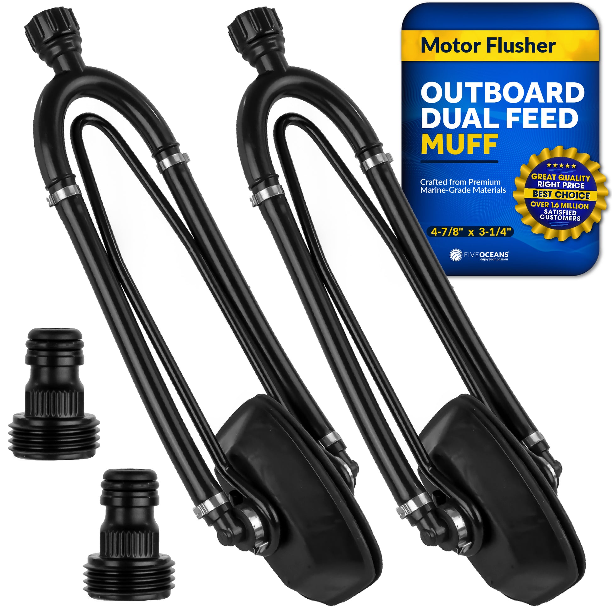 Dual Feed Muff Boat Motor Flusher, Rectangular Muffs - 2-Pack - FO4241-M2 - Five Oceans