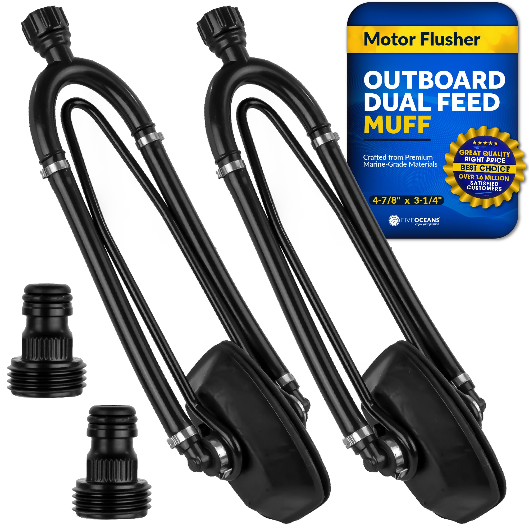 Dual Feed Muff Boat Motor Flusher, Rectangular Muffs - 2-Pack - FO4241-M2 - Five Oceans