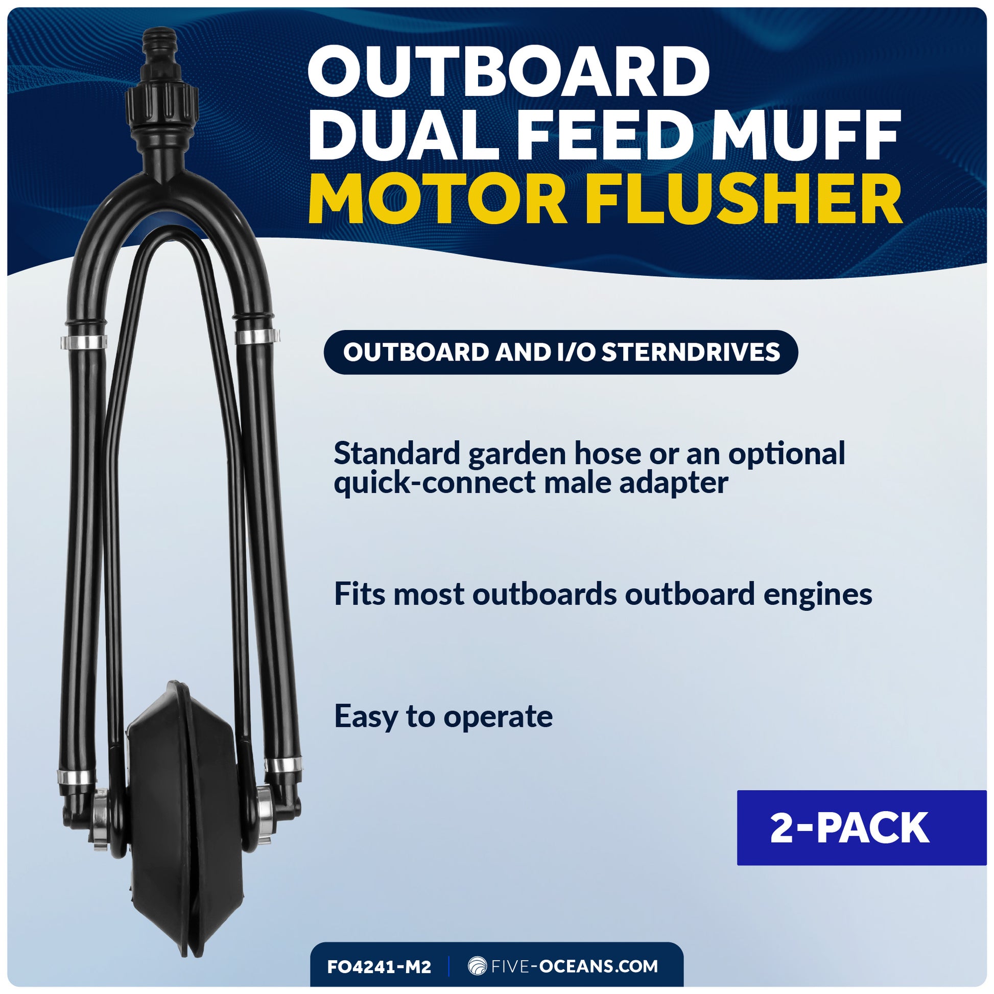 Dual Feed Muff Boat Motor Flusher, Rectangular Muffs - 2-Pack - FO4241-M2 - Five Oceans