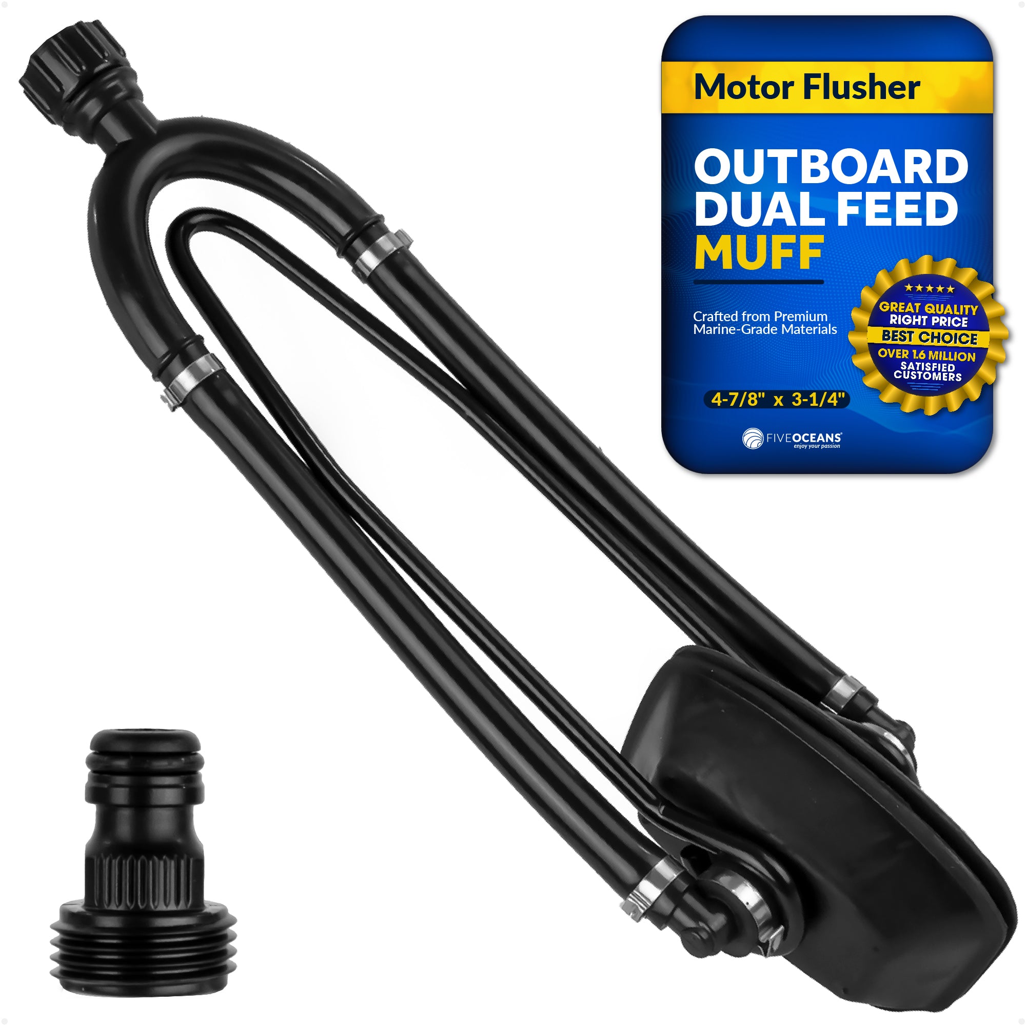 Dual Feed Muff Boat Motor Flusher, Rectangular Muffs - FO4241 - Five Oceans