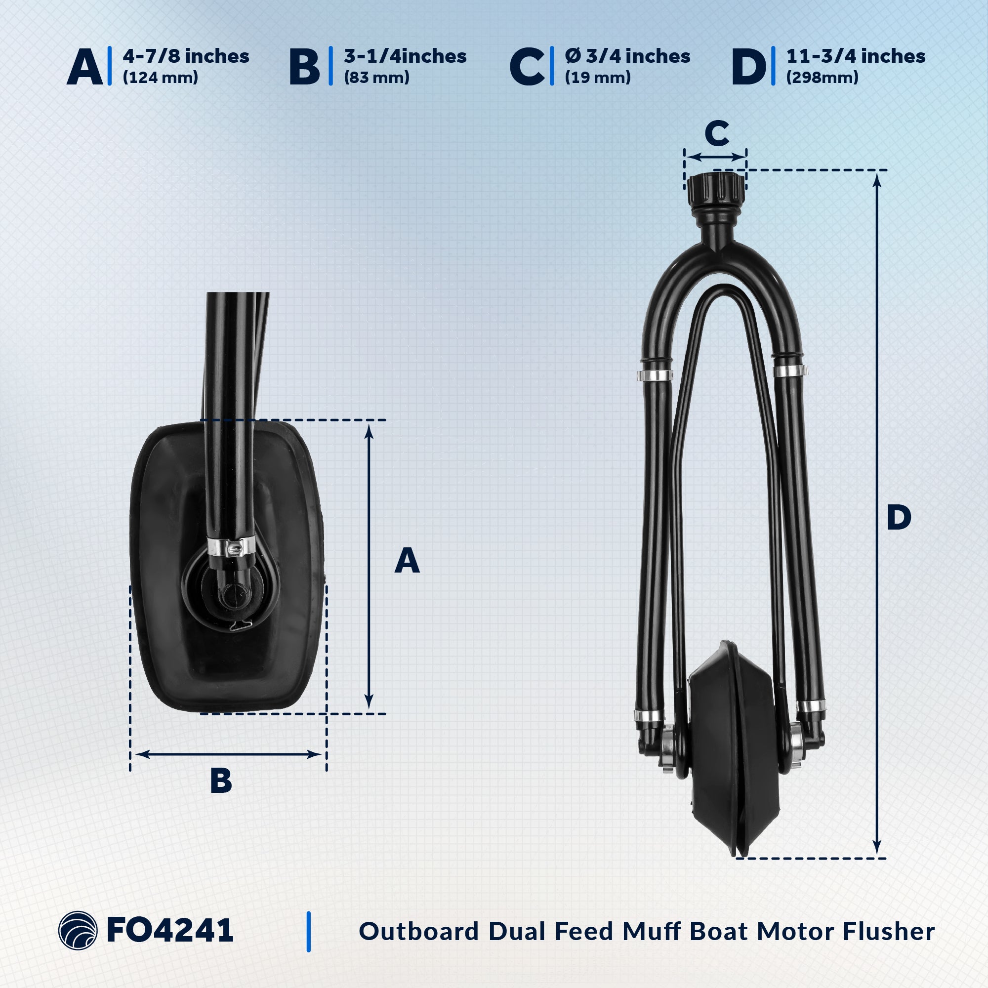 Dual Feed Muff Boat Motor Flusher, Rectangular Muffs - FO4241 - Five Oceans