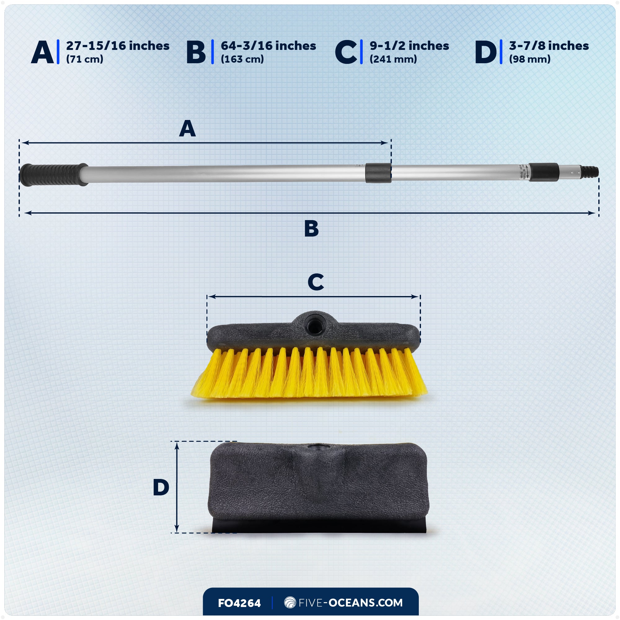 Boat Deck Brush with Mop and Hook, Extend from 27"- 64" - FO4264