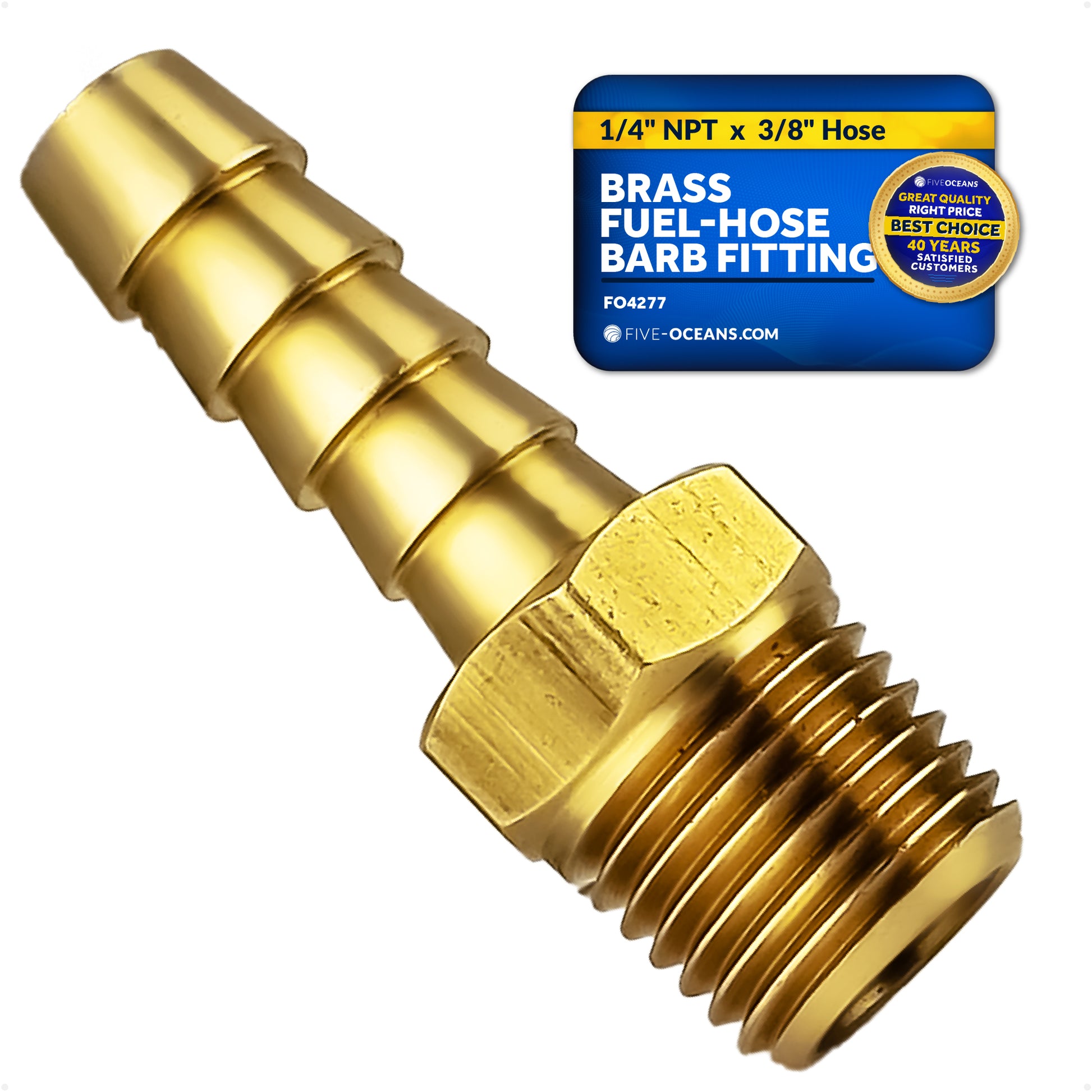 Brass 1/4" NPT Universal Boat Fuel Tank Connector, 3/8" Barb Hose - FO4277 - Five Oceans
