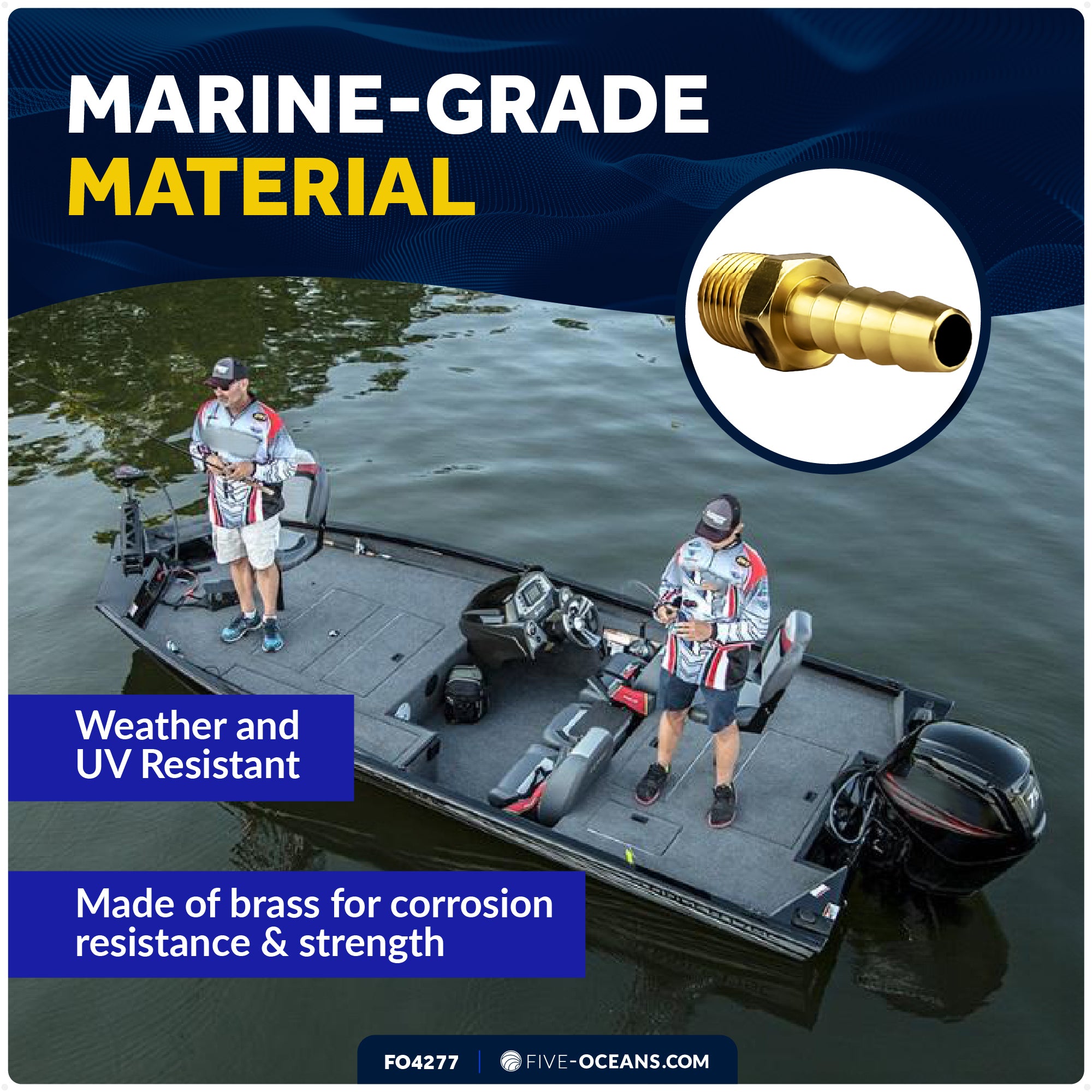 1/4" NPT Universal Fuel Tank Connector, 3/8" Barb Hose, Brass - FO4277 - Five Oceans