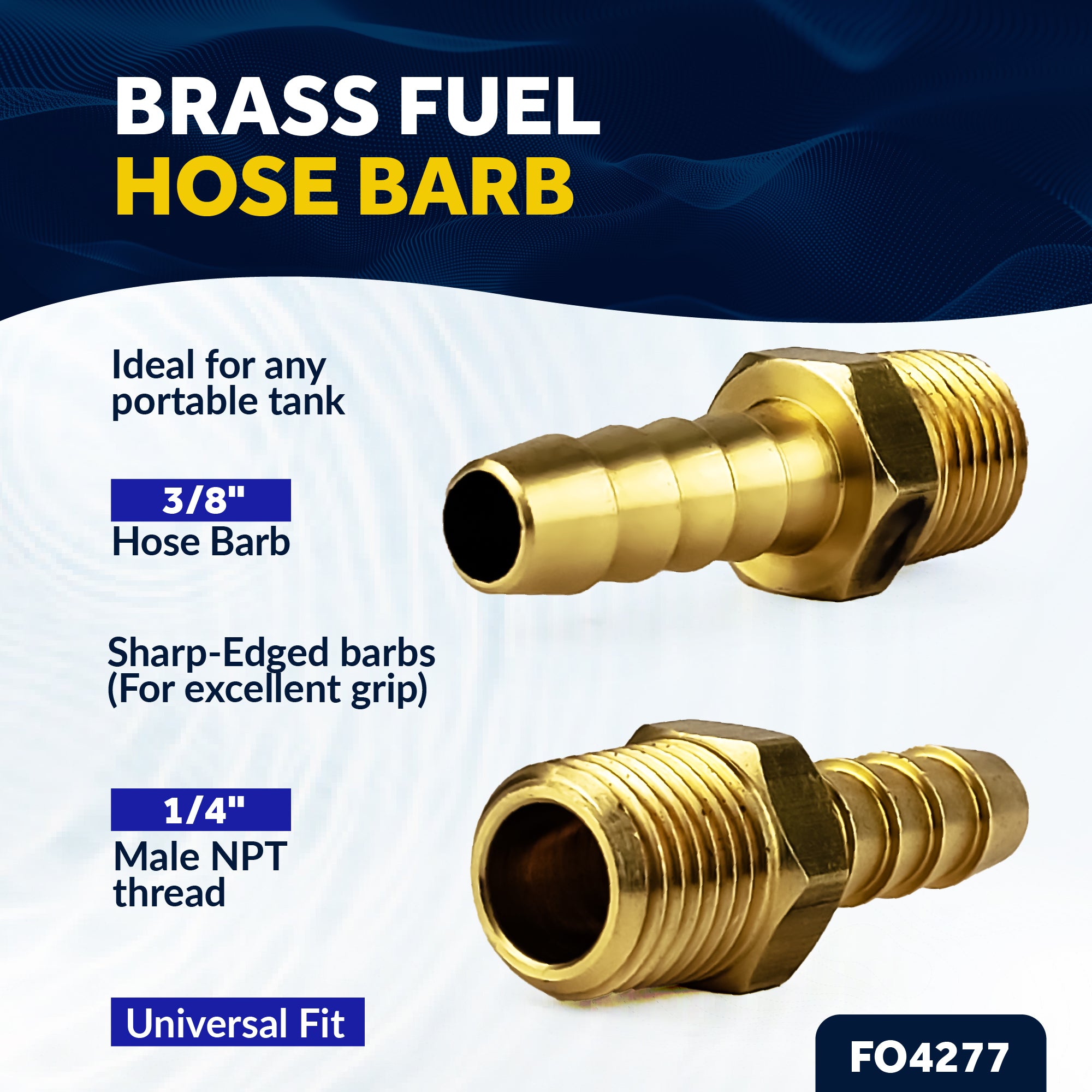 Brass Fuel Hose Barb 1/4" NPT Thread x 3/8" Hose - FO4277 - Five Oceans