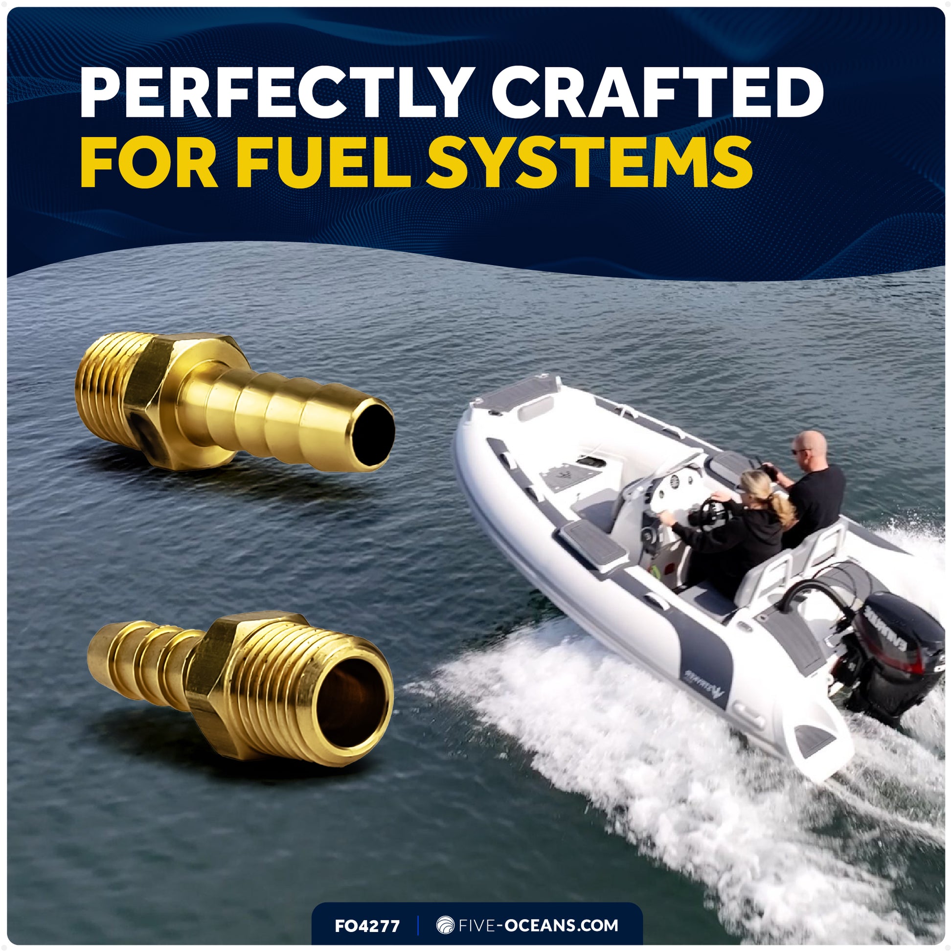 1/4" NPT Universal Fuel Tank Connector, 3/8" Barb Hose, Brass - FO4277 - Five Oceans