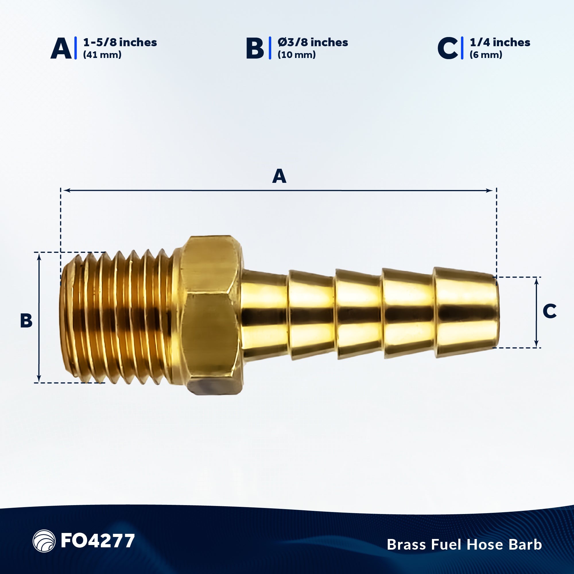 Brass Fuel Hose Barb 1/4" NPT Thread x 3/8" Hose - FO4277 - Five Oceans