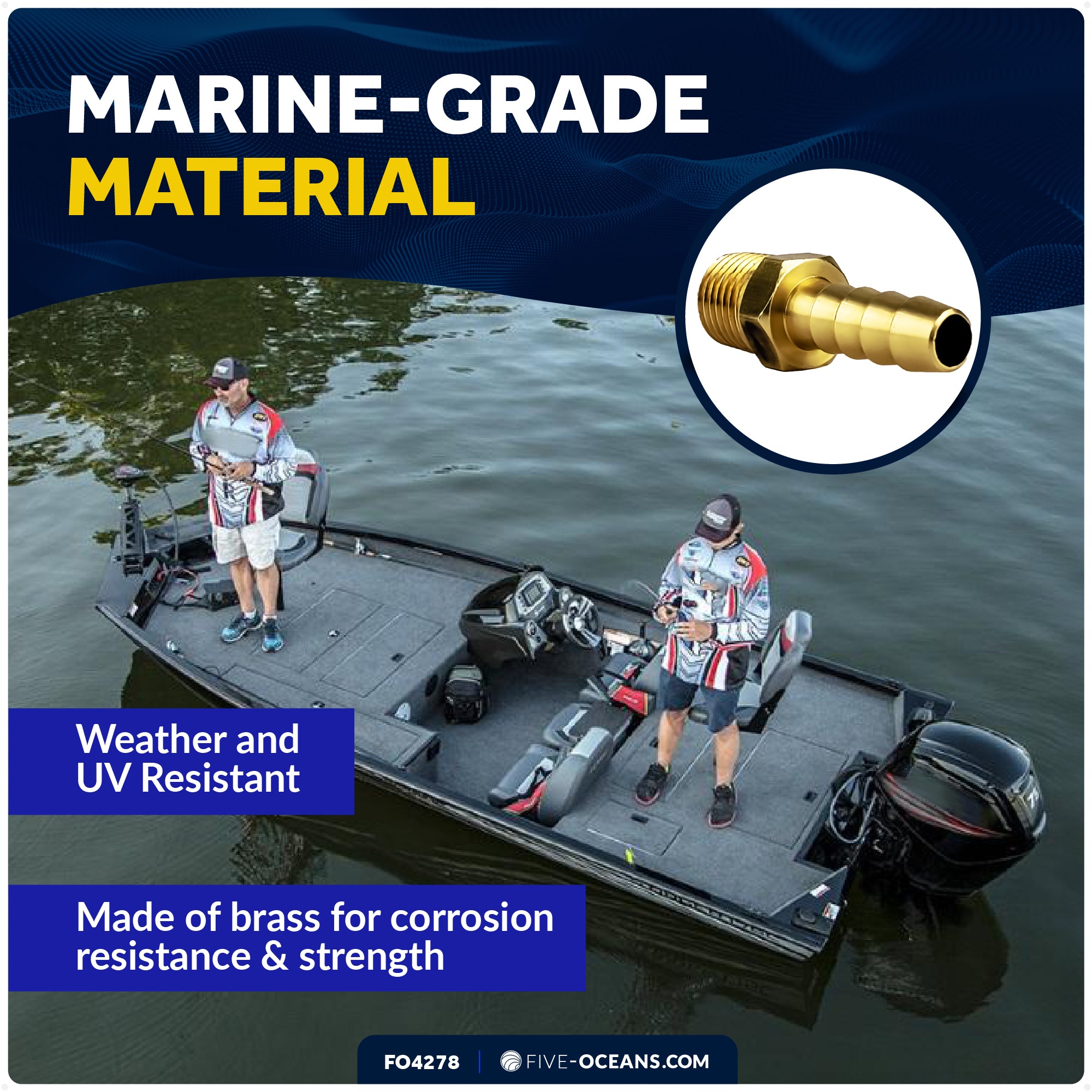 1/4" NPT Universal Fuel Tank Connector, 5/16" Barb Hose, Brass - FO4278 - Five Oceans