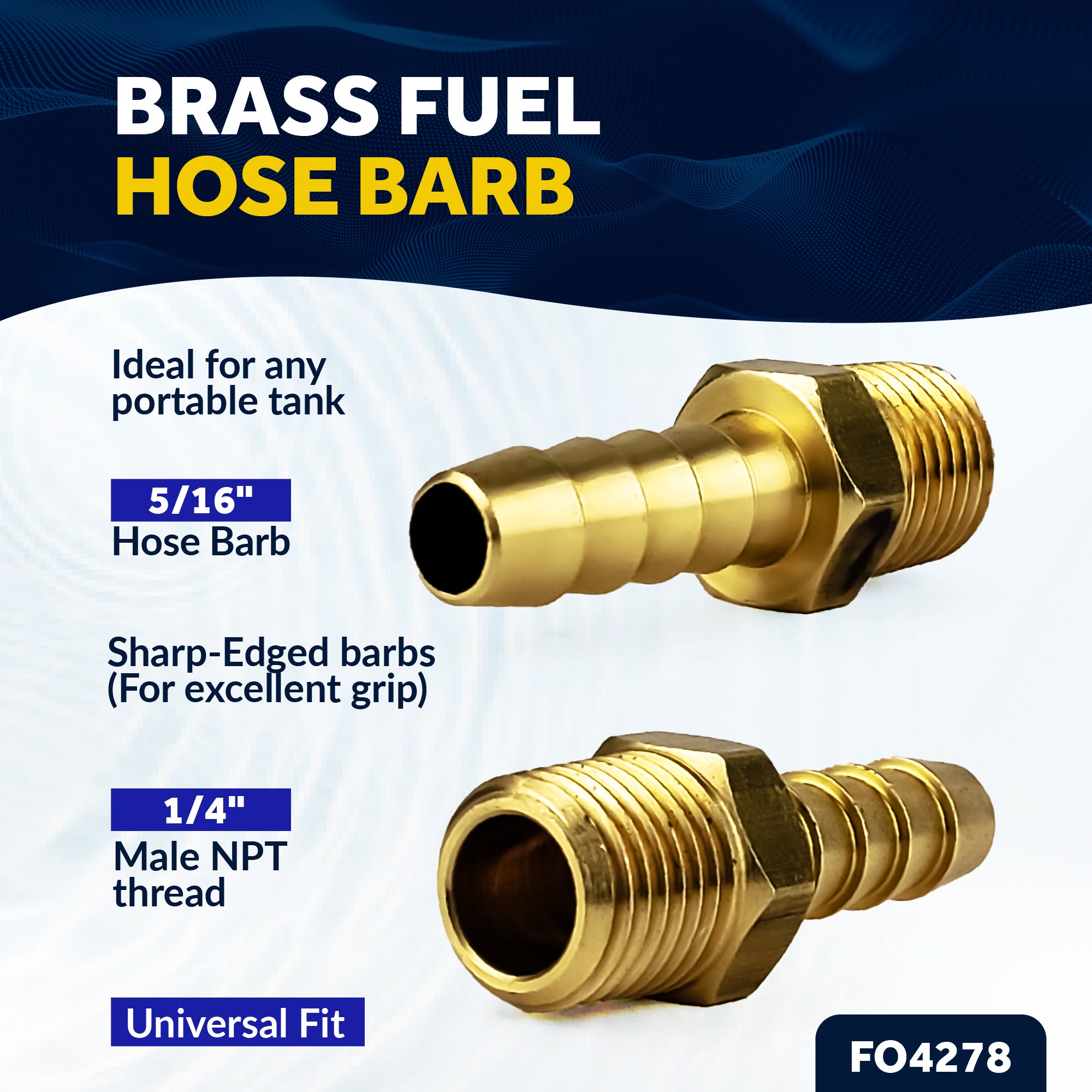 Brass Fuel Hose Barb 1/4" NPT Thread x 5/16" Hose - FO4278 - Five Oceans