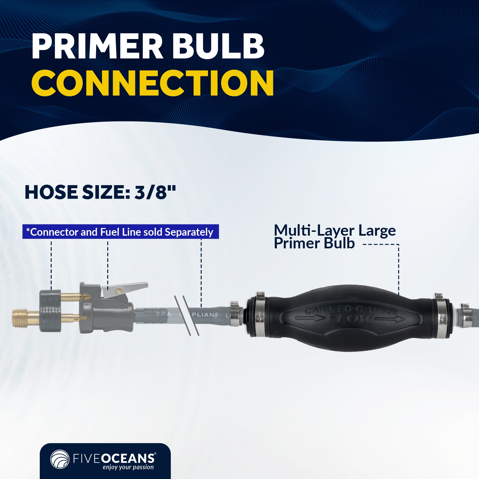 3/8-Inch Fuel Primer Bulb, Large EPA/CARB Approved - FO4279 - Five Oceans