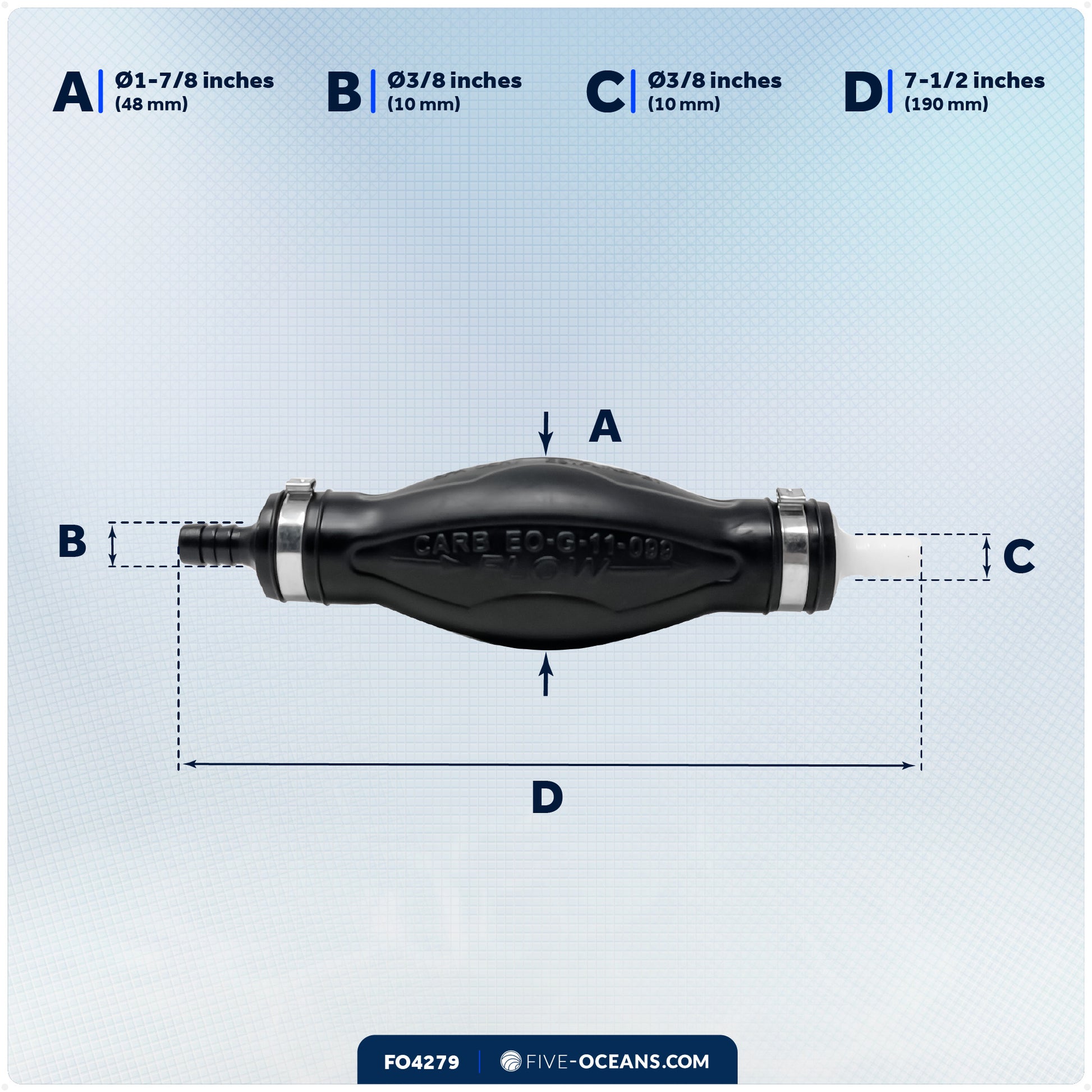 3/8-Inch Fuel Line Primer Bulb, Large EPA/CARB Approved - FO4279 - Five Oceans