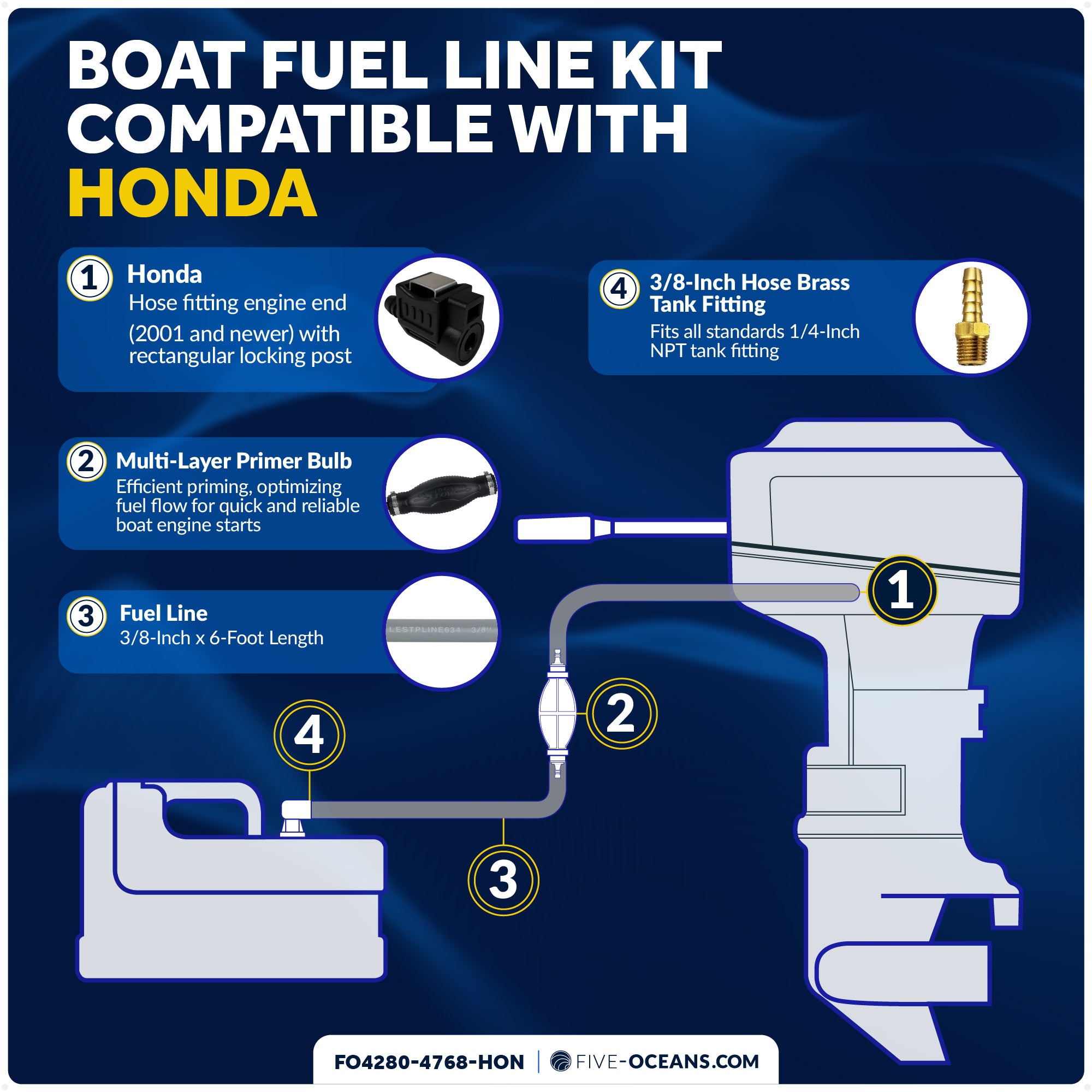 EPA 3/8" Fuel Line Assembly for Honda Outboards - FO4280-4768-HON - Five Oceans