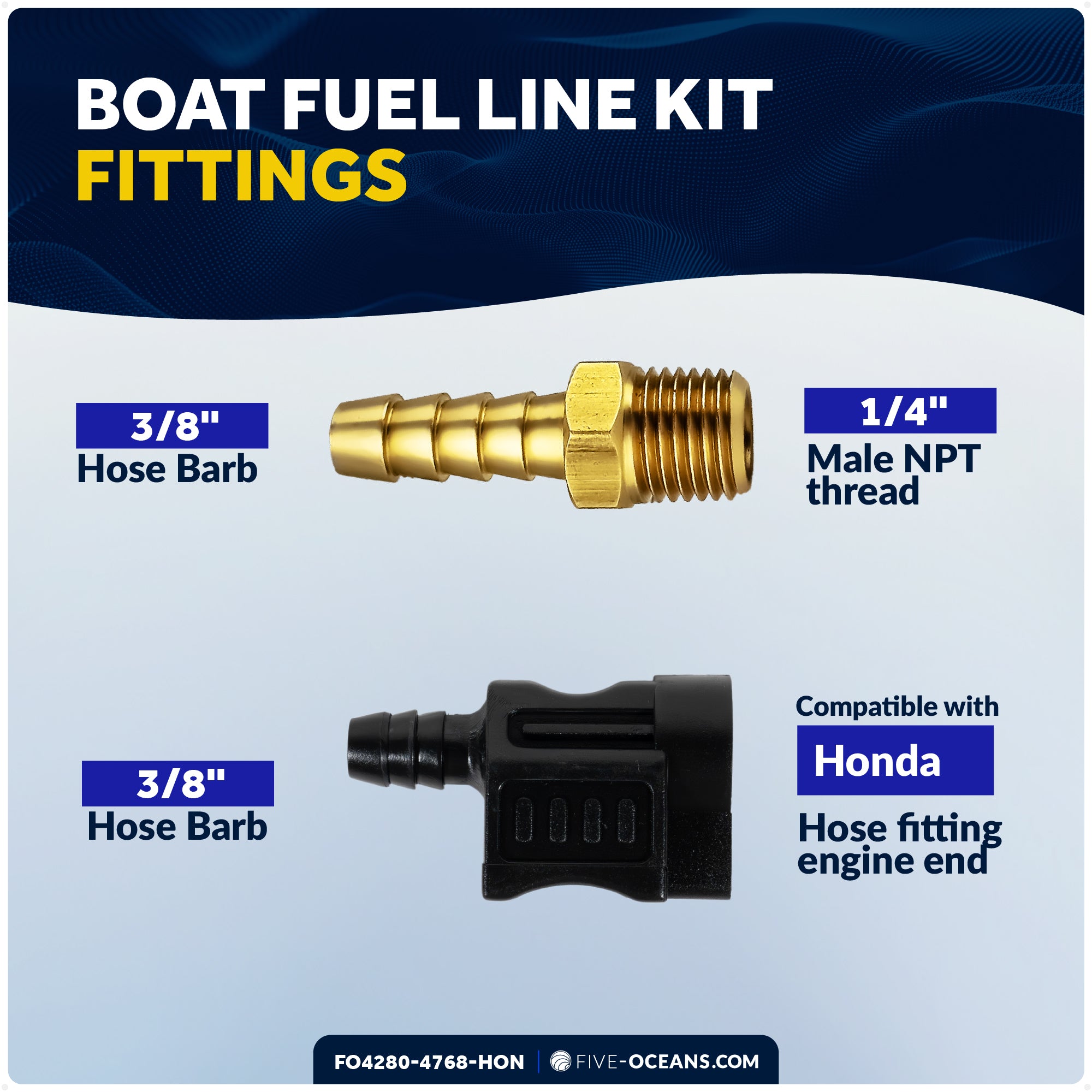 Honda Marine Boat Fuel Line Kit, 3/8" x 6', EPA/CARB Approved - FO4280-4768-HON - Five Oceans