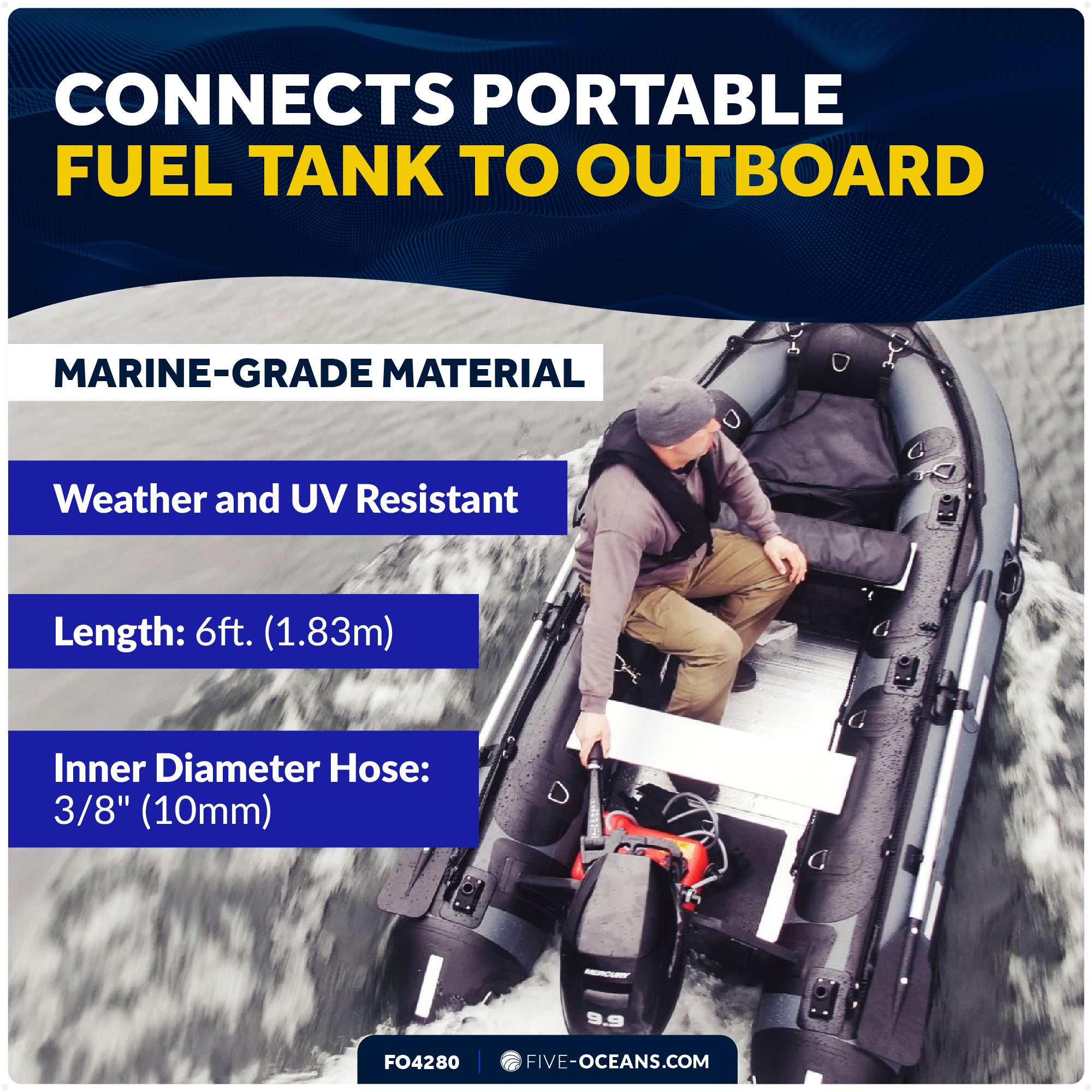 3/8" Universal Outboard Fuel Line with Primer Bulb, 6-Foot Long, 6' Long, EPA/CARB - FO4280 - Five Oceans