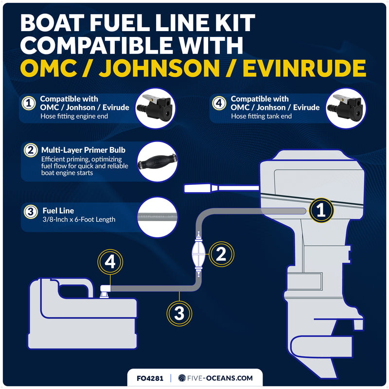 EPA 3/8" Fuel Line Assembly for OMC / Johnson / Evinrude Outboards - FO4281 - Five Oceans