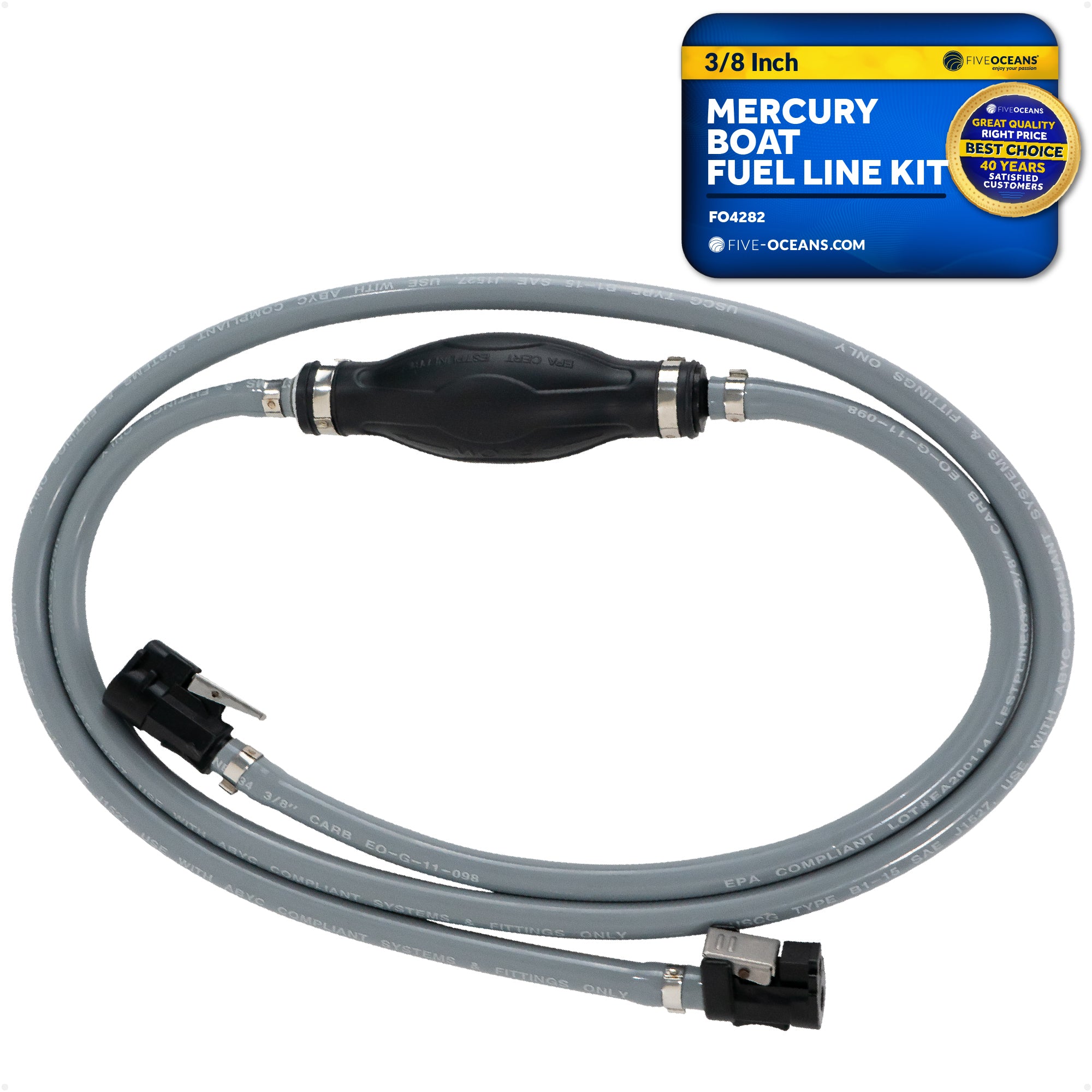 Marine Boat Fuel Line Kit for Mercury Outboards, 3/8" x 6', EPA/CARB Approved - FO4282