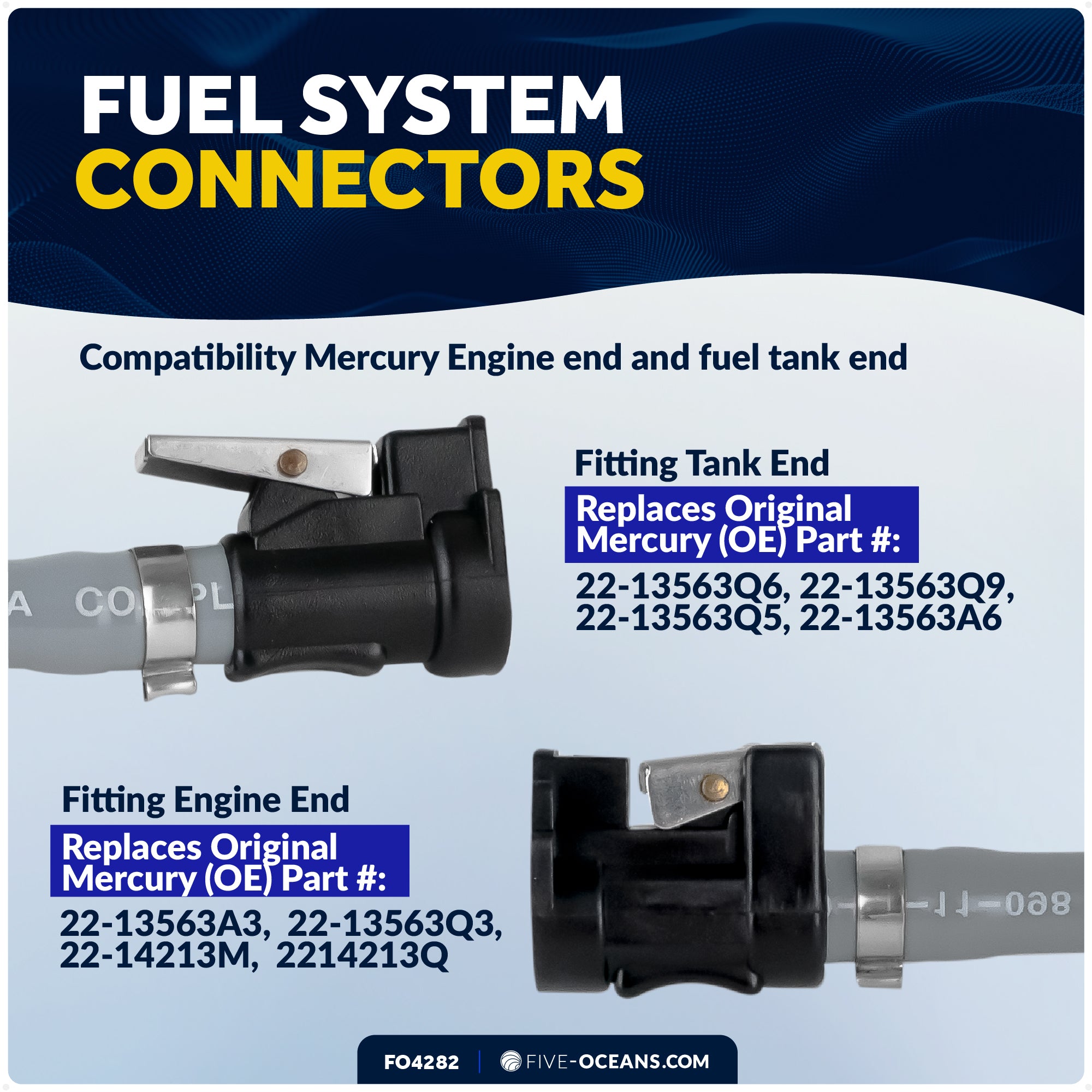 Marine Boat Fuel Line Kit for Mercury Outboards, 3/8" x 6', EPA/CARB Approved - FO4282 - Five Oceans