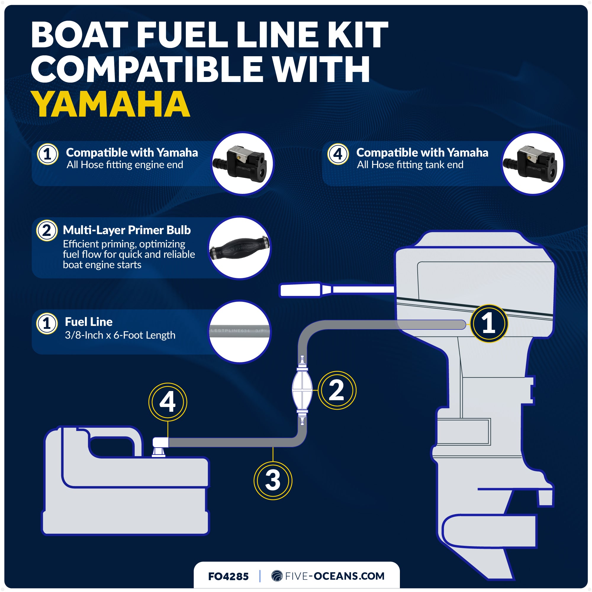 Yamaha Marine Boat Fuel Line Kit, 3/8-Inch x 6-Foot, EPA/CARB Approved - FO4285