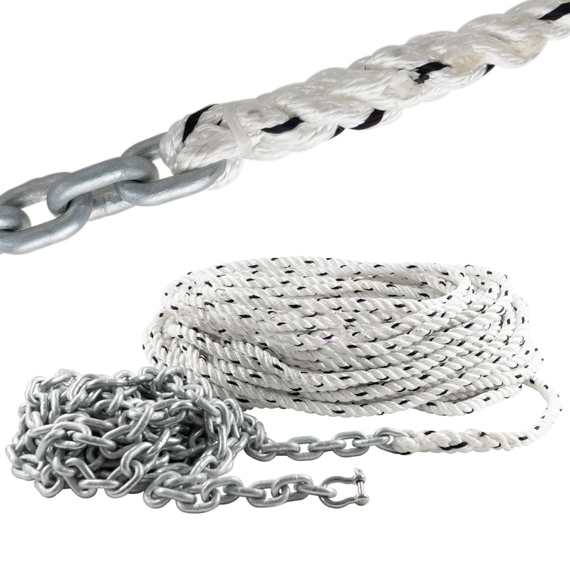 Windlass Anchor Rode, 1/2" x 100' Rope with 1/4" x 15' G4 Galvanized Chain - FO4286 - Five Oceans