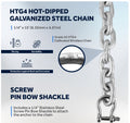 Windlass Anchor Rode, 1/2" 3-Strand Rope with 1/4" x 15' HTG4 Galvanized Steel Chain - Five Oceans