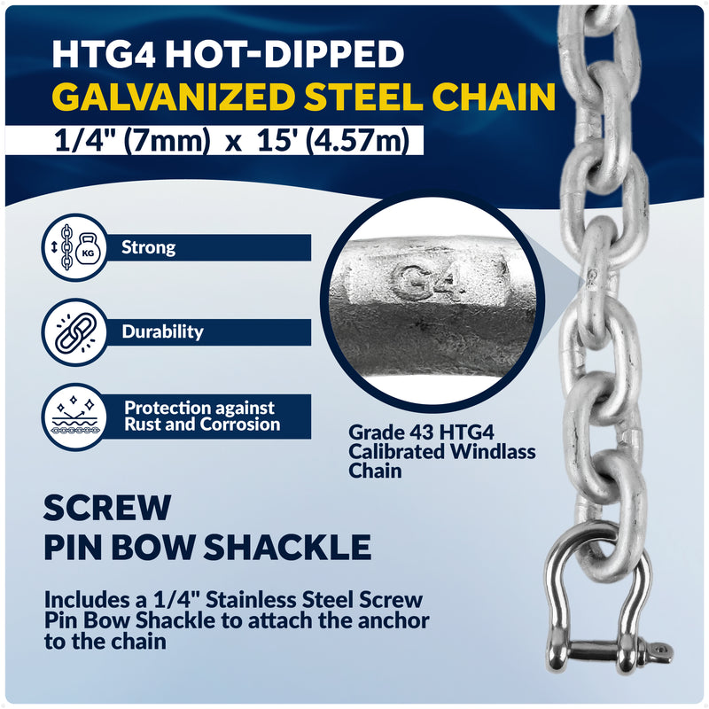 Windlass Anchor Rode, 1/2" 3-Strand Rope with 1/4" HTG4 Galvanized Steel Chain