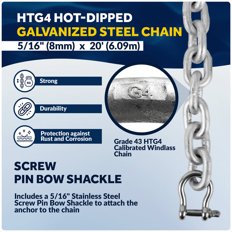 Windlass Anchor Rode, 9/16" 3-Strand Rope with 5/16" HTG4 Galvanized Steel Chain