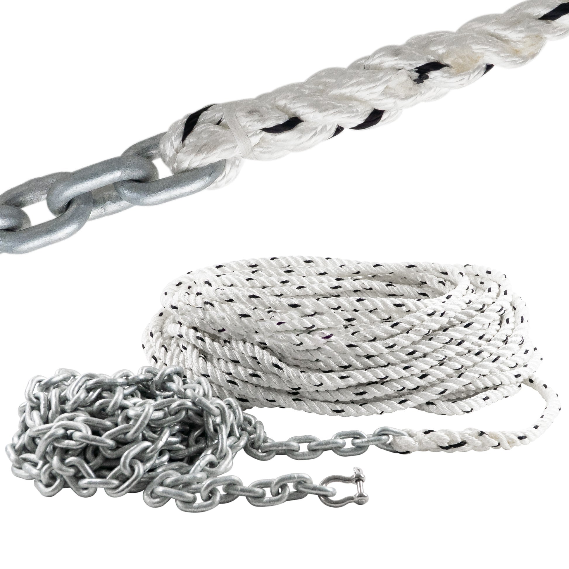 Windlass Anchor Rode, 5/8" x 200' Rope with 3/8" x 20' G4 Galvanized Chain - FO4290 - Five Oceans