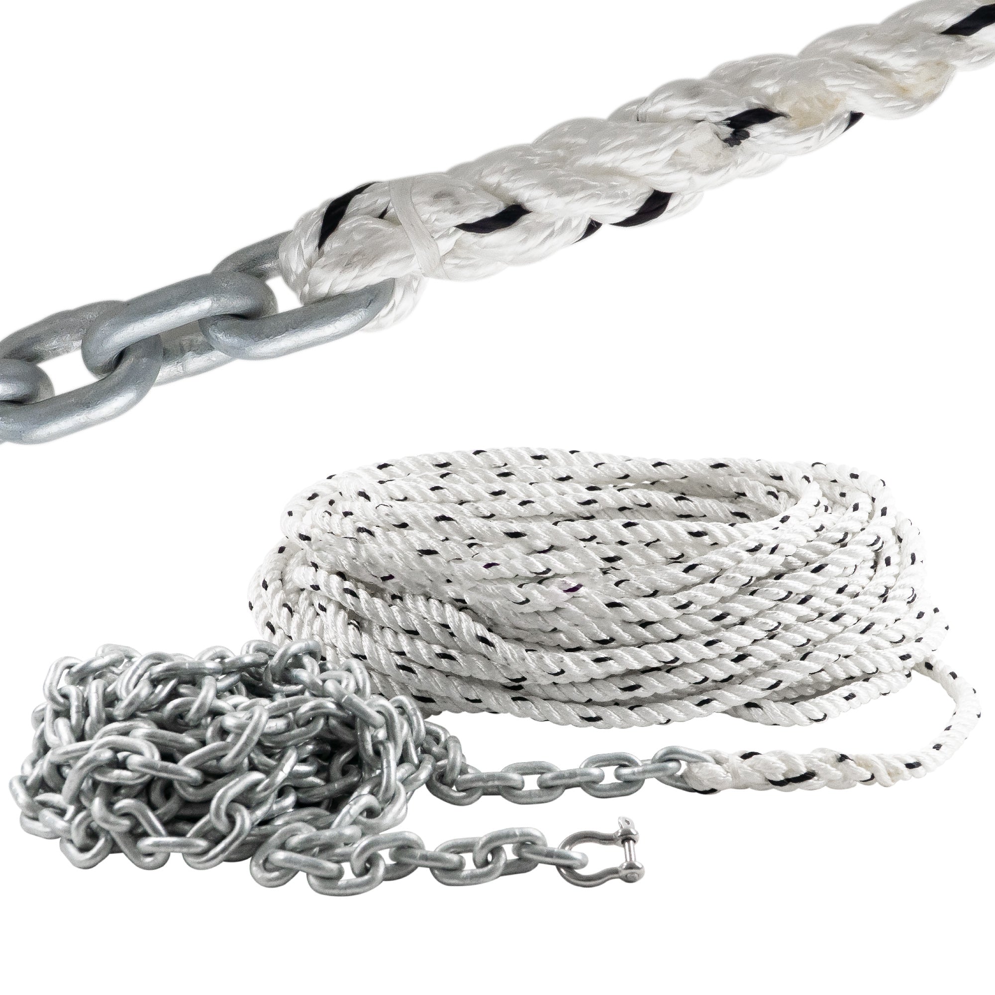 Windlass Anchor Rode, 5/8" x 200' Rope with 3/8" x 20' G4 Galvanized Chain - FO4290 - Five Oceans