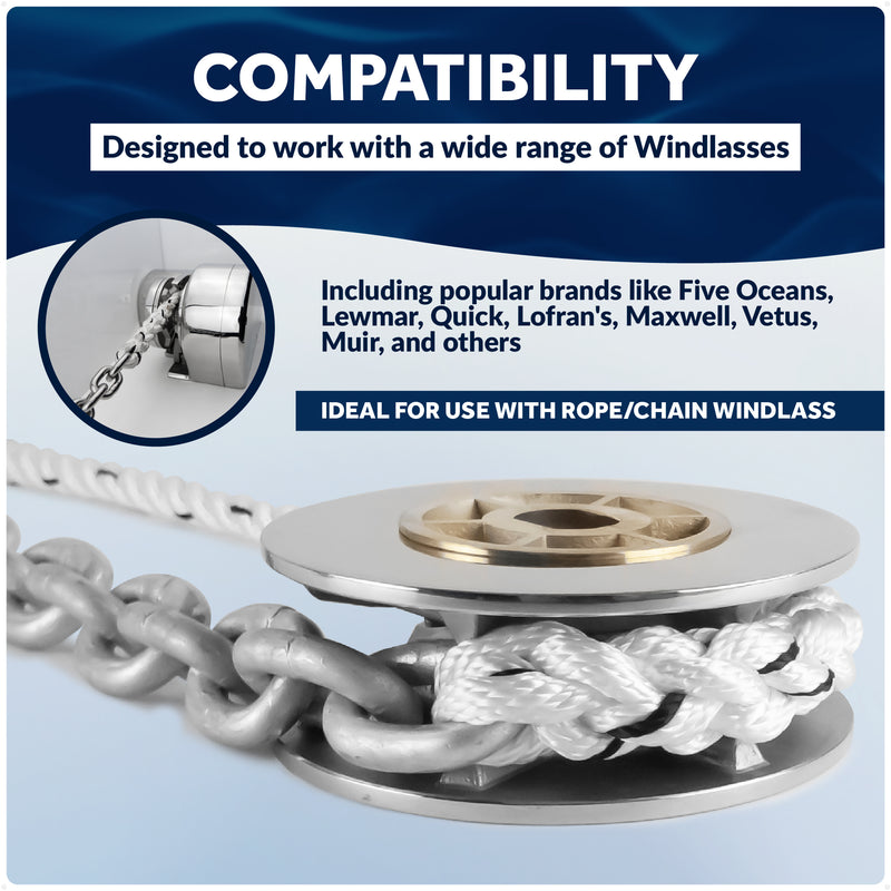 Windlass Anchor Rode, 5/8" 3-Strand Rope with 3/8" HTG4 Galvanized Steel Chain - Five Oceans