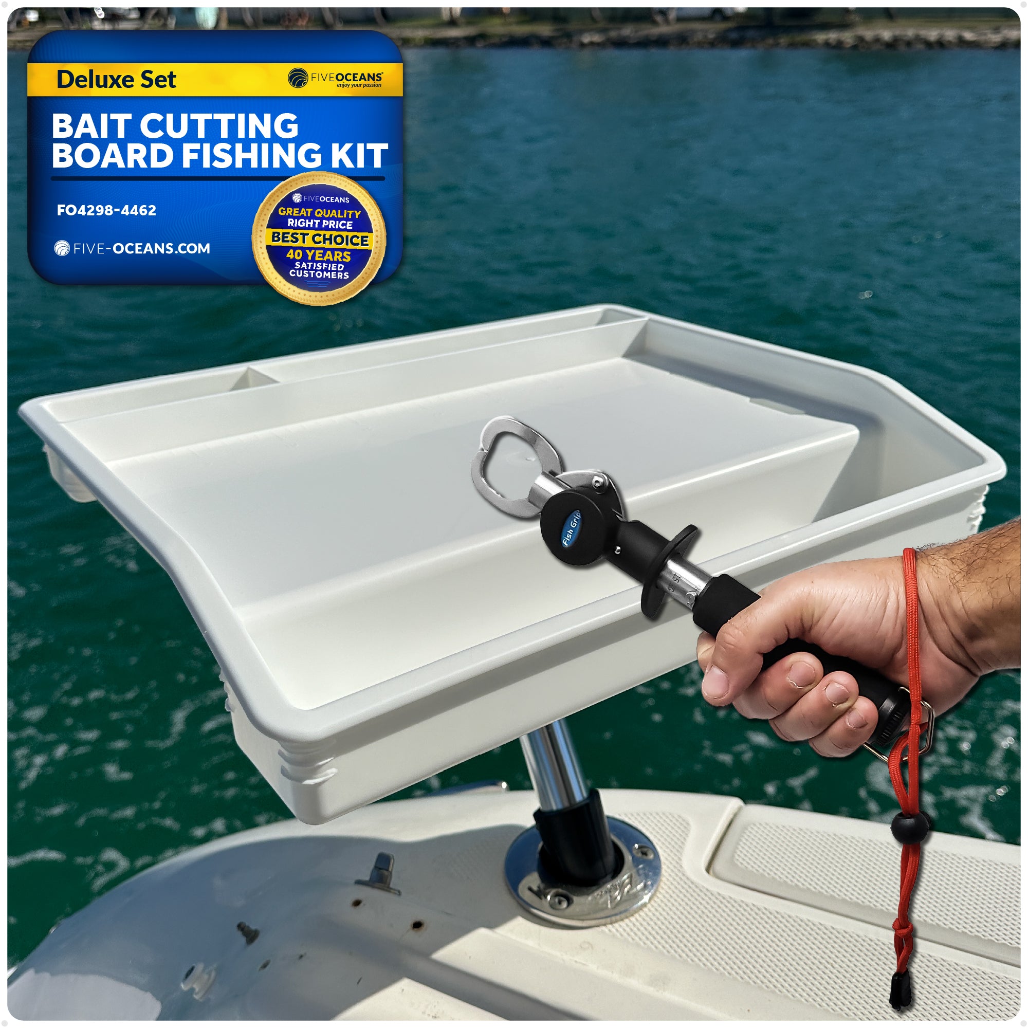 Deluxe Bait Cutting Board 17"x14" Rod Holder Mount & Stainless Steel Fish Gripper Fishing Set - FO4298-4462 - Five Oceans
