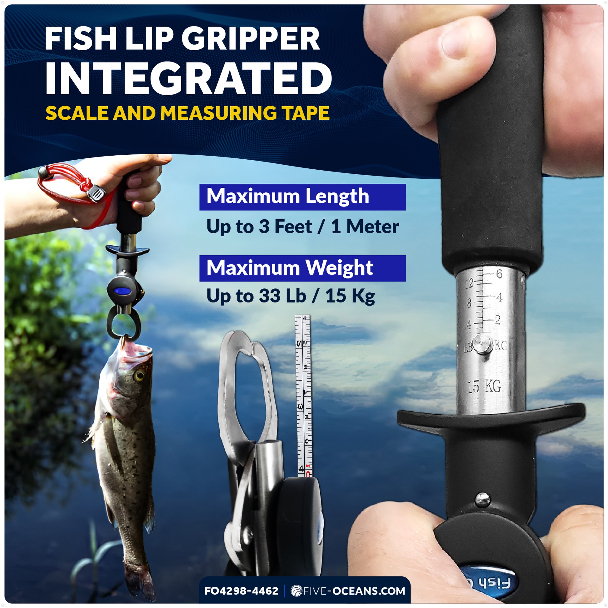 Deluxe Bait Cutting Board 17"x14" Rod Holder Mount & Stainless Steel Fish Gripper Fishing Set - FO4298-4462 - Five Oceans