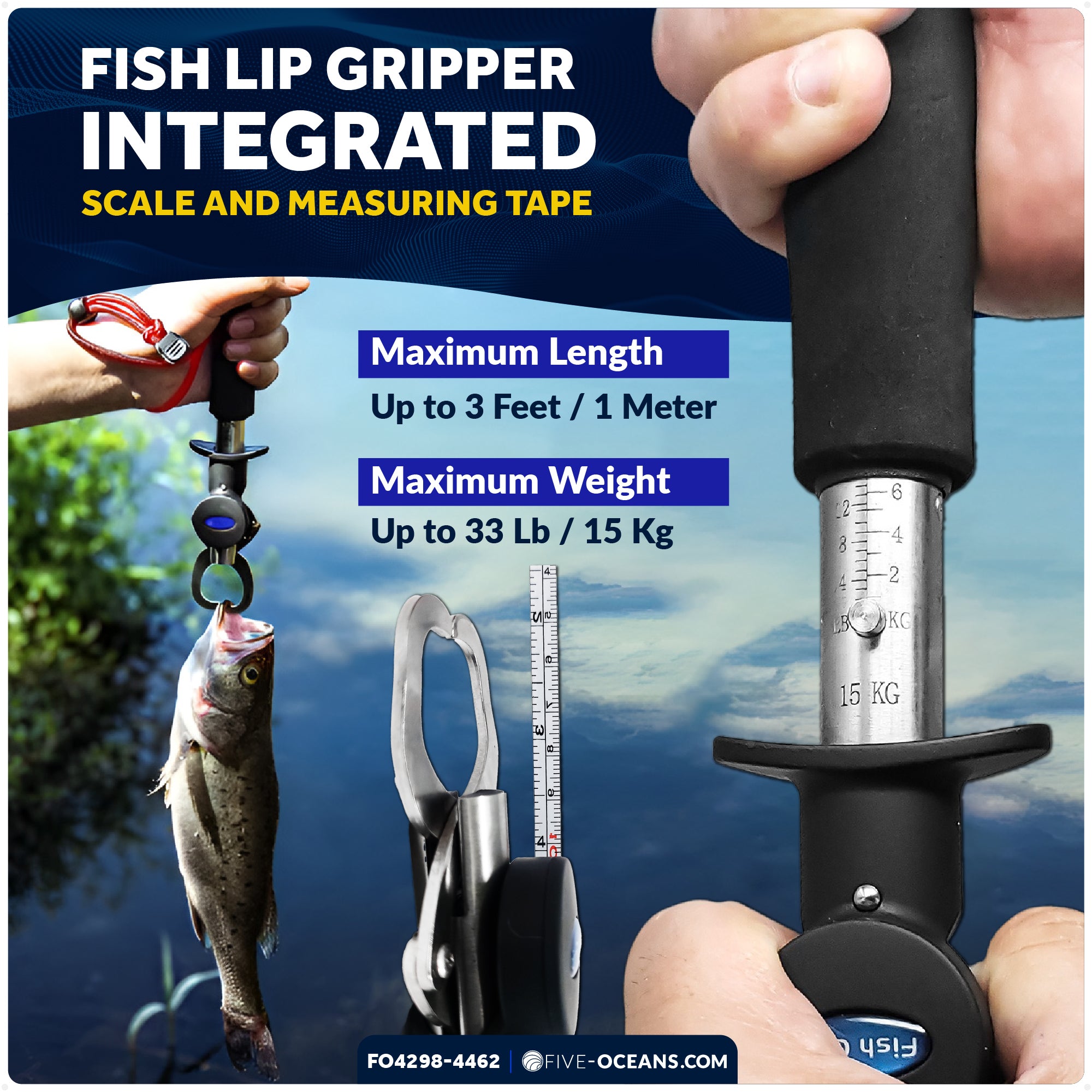 Deluxe Bait Cutting Board 17"x14" Rod Holder Mount & Stainless Steel Fish Gripper Fishing Set - FO4298-4462 - Five Oceans