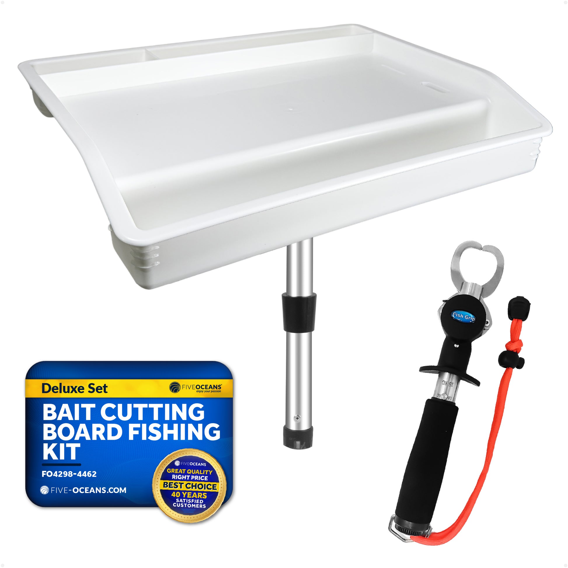 Deluxe Bait Cutting Board 17"x14" Rod Holder Mount & Stainless Steel Fish Gripper Fishing Set - FO4298-4462 - Five Oceans