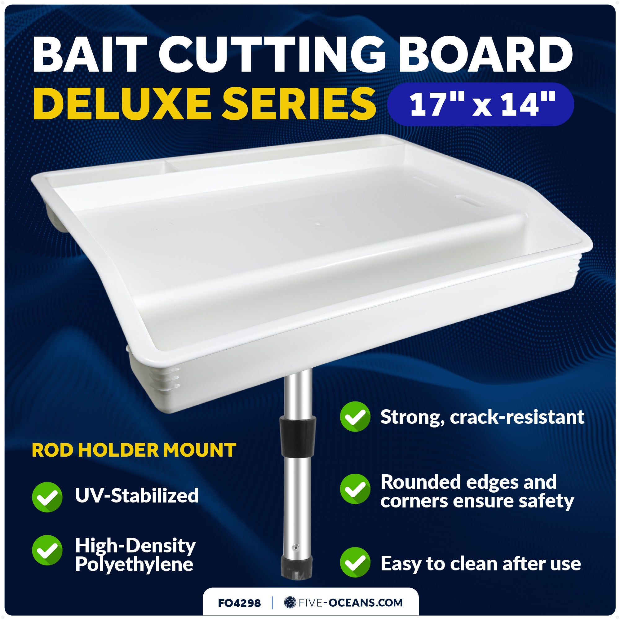 White Bait/Fillet Serving Cutting Board Table Rod Holder Mount w/Plier  Storage and Knife Slots 