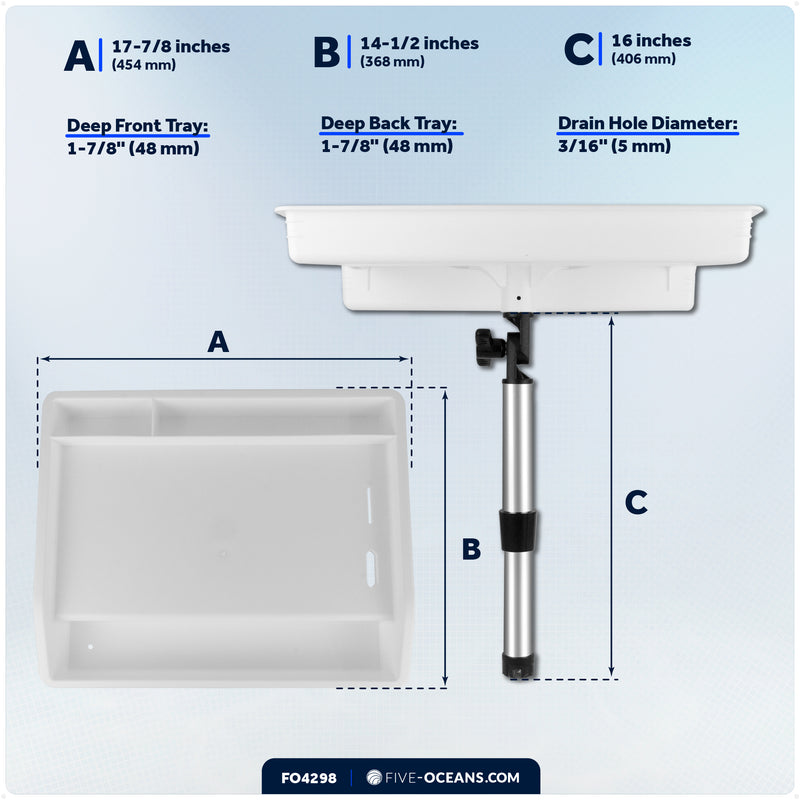 Fish Fillet Table / Cutting Board 17" x 14", Rod Holder Mount, White - FO4298 - Five Oceans