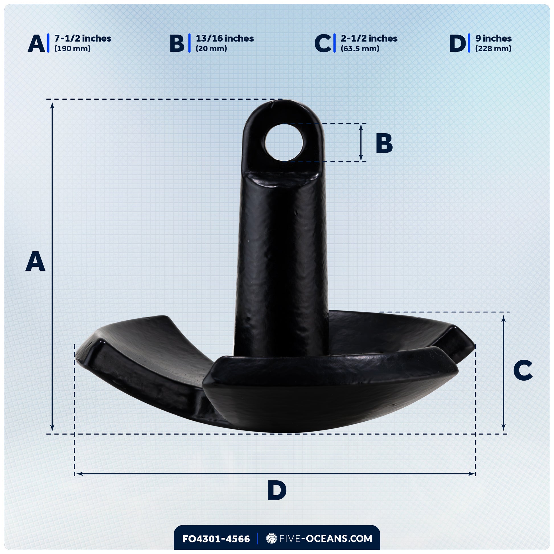 12 Lb River Boat Anchor Kit, Black PVC Vinyl Coating, 5/16"x50' 3-Strand Rope, Marine Snap Hook - 4301-4566 - Five Oceans