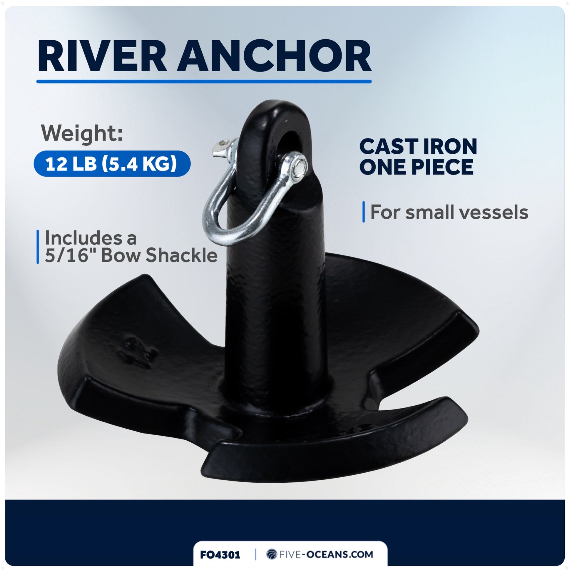 River Anchor, 12 Lb, Cast Iron Black PVC Vinyl Coated - FO4301 - Five Oceans