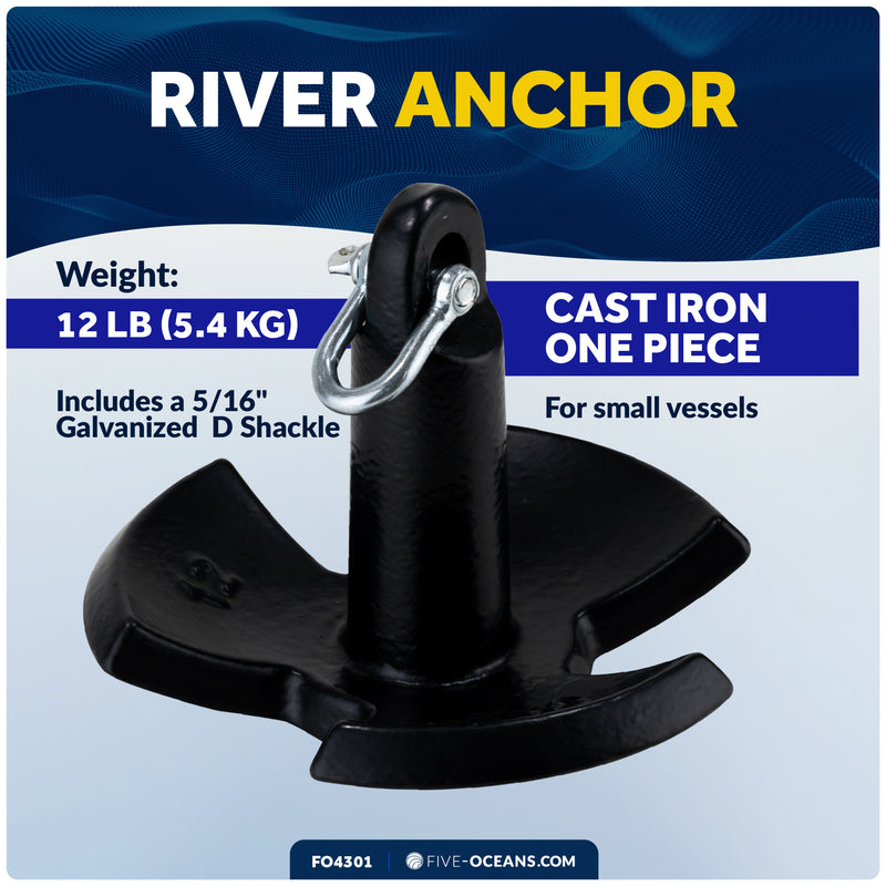 12 Lb. River Anchor, Black, Vinyl Coated - FO4301 - Five Oceans