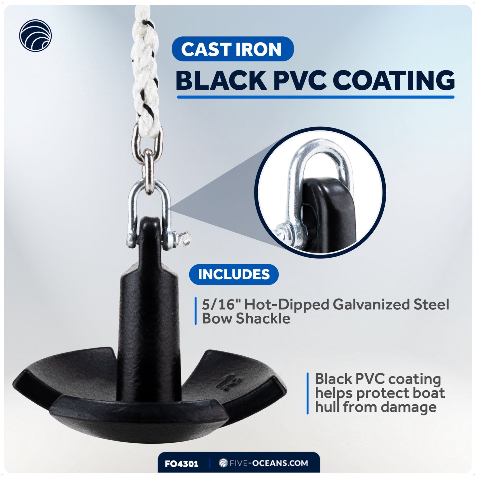 River Anchor, 12 Lb, Cast Iron Black PVC Vinyl Coated - FO4301 - Five Oceans